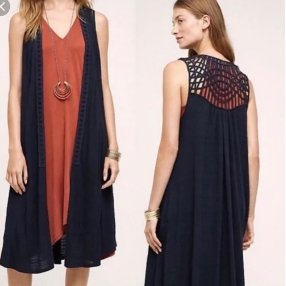 NWT XSP Extra Small Petite Navy Blue Vest Saturday Sunday Anthropologie Macrame